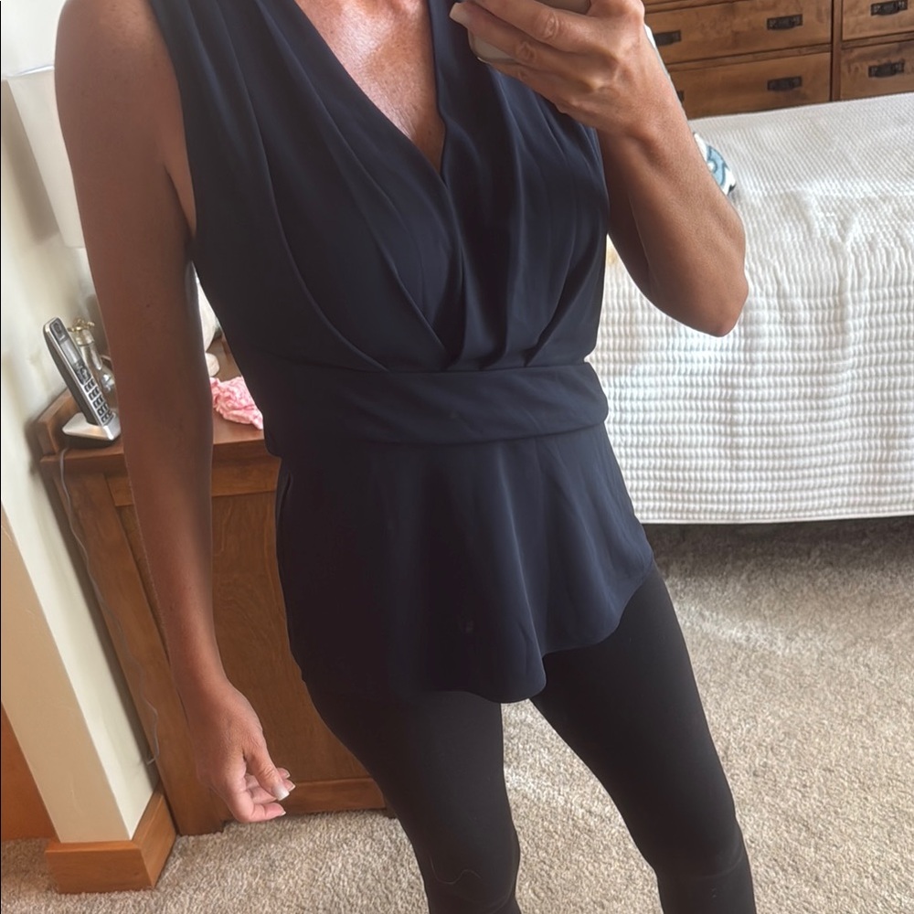 Banana Republic Navy Draped V-Neck Sleeveless Top